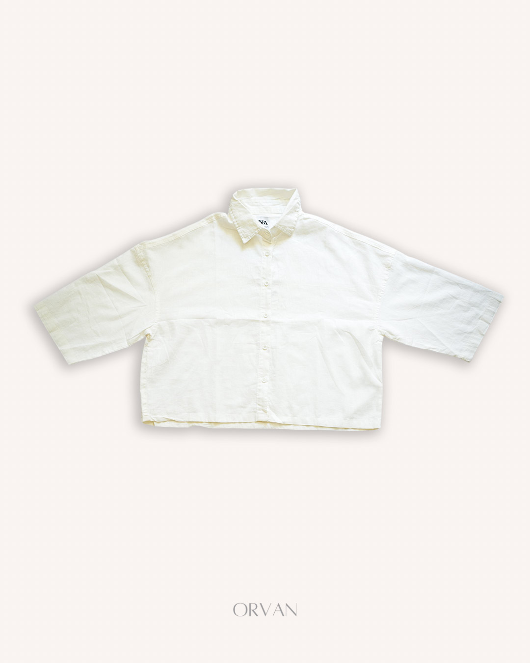 شومیز سفید زنانه کراپ ساده | نیم‌آستین و لینن خنک